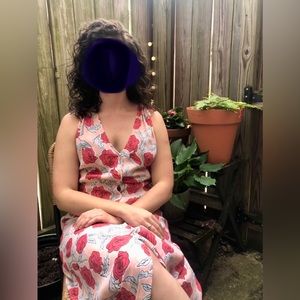 & Other Stories Pink and Red Roses Button Down Midi Dress Size 6
